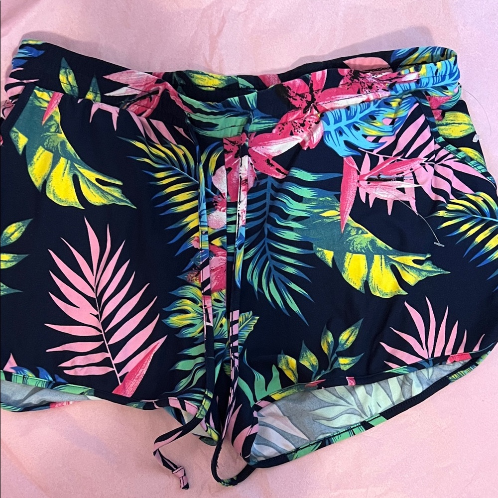 Eye Candy Women's Tropical Print Shorts - Black, Pink, Green, Yellow
